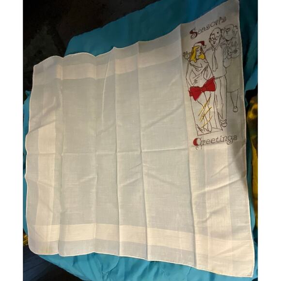 Vintage Season's Greetings Men's Adult Handkerchief Christmas Present Scene - Picture 4 of 6